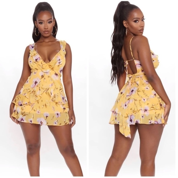 FASHION NOVA Yellow Floral Mini Dress - Picture 1 of 5